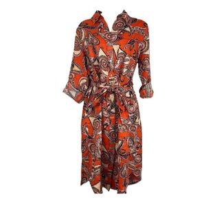 MAGASCHONI Roll Tab Long Sleeve Zentangle Print Linen Shirt Dress